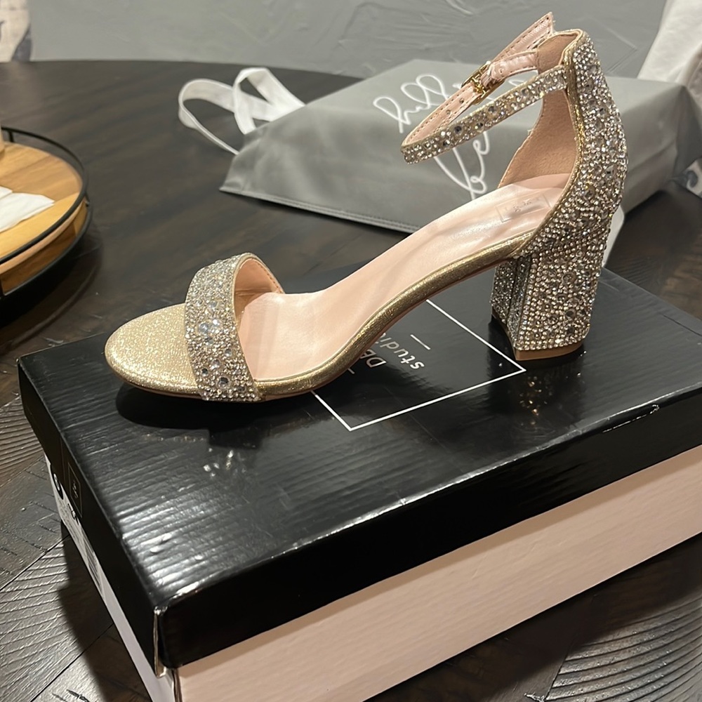Rhinestone block heel